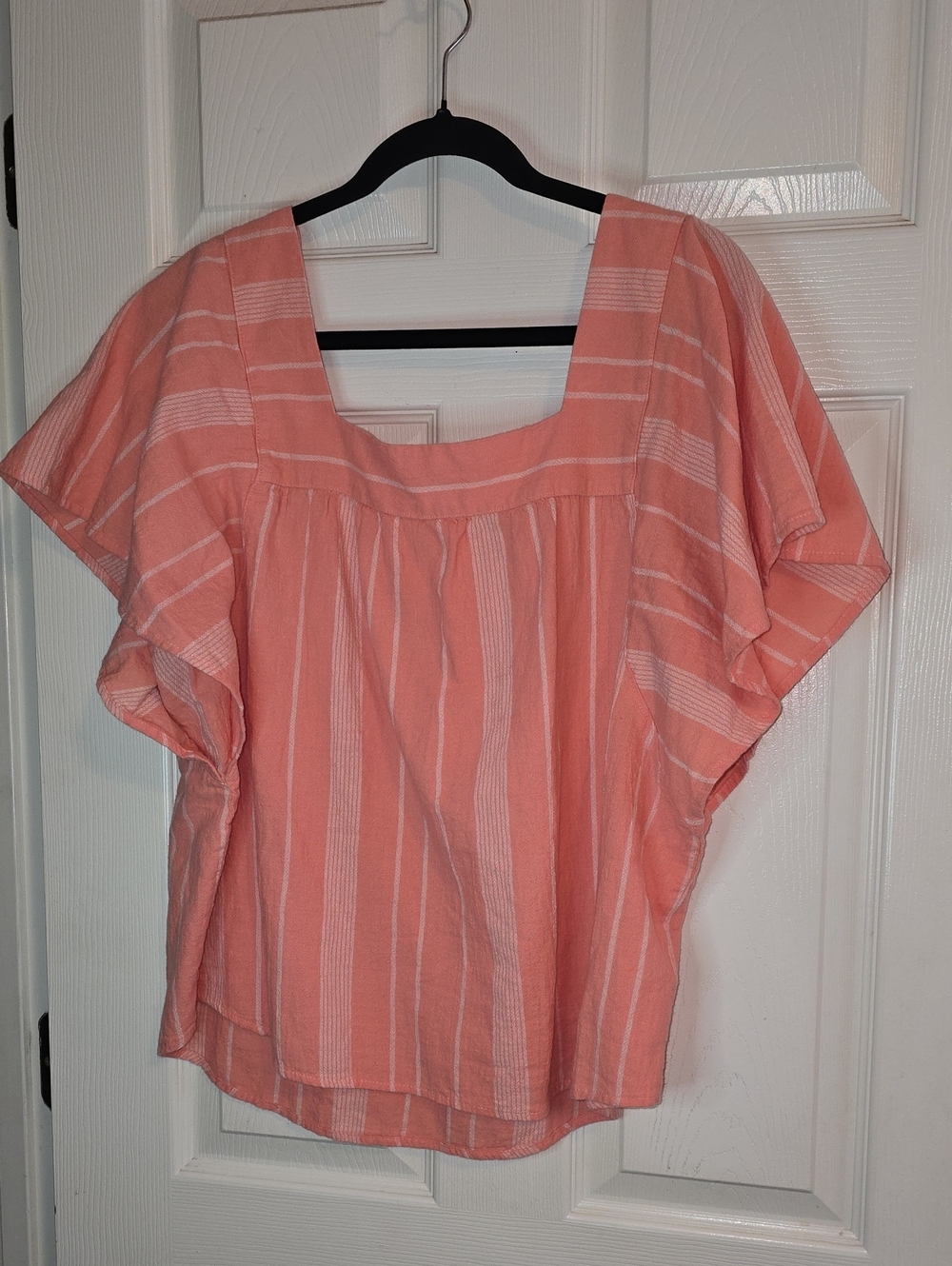 Sonoma Coral and White‎ Striped Square-Neck Blouse